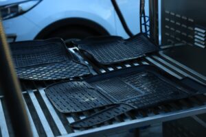 Clean and restored vehicle floor mats after detailing by Cab Detailing NJ